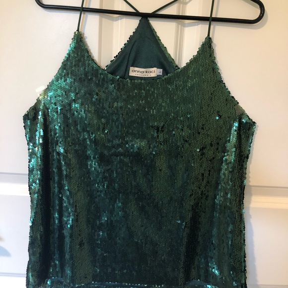 Green sequin club tank top - Picture 1 of 5